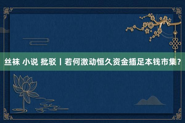 丝袜 小说 批驳丨若何激动恒久资金插足本钱市集？