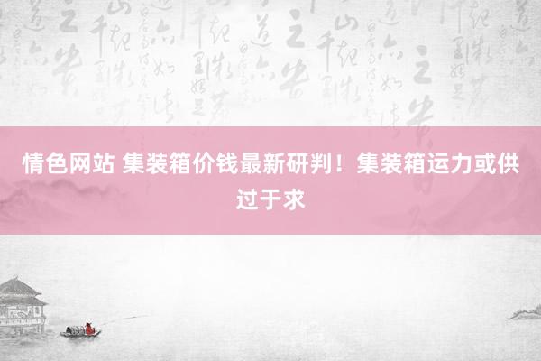 情色网站 集装箱价钱最新研判！集装箱运力或供过于求